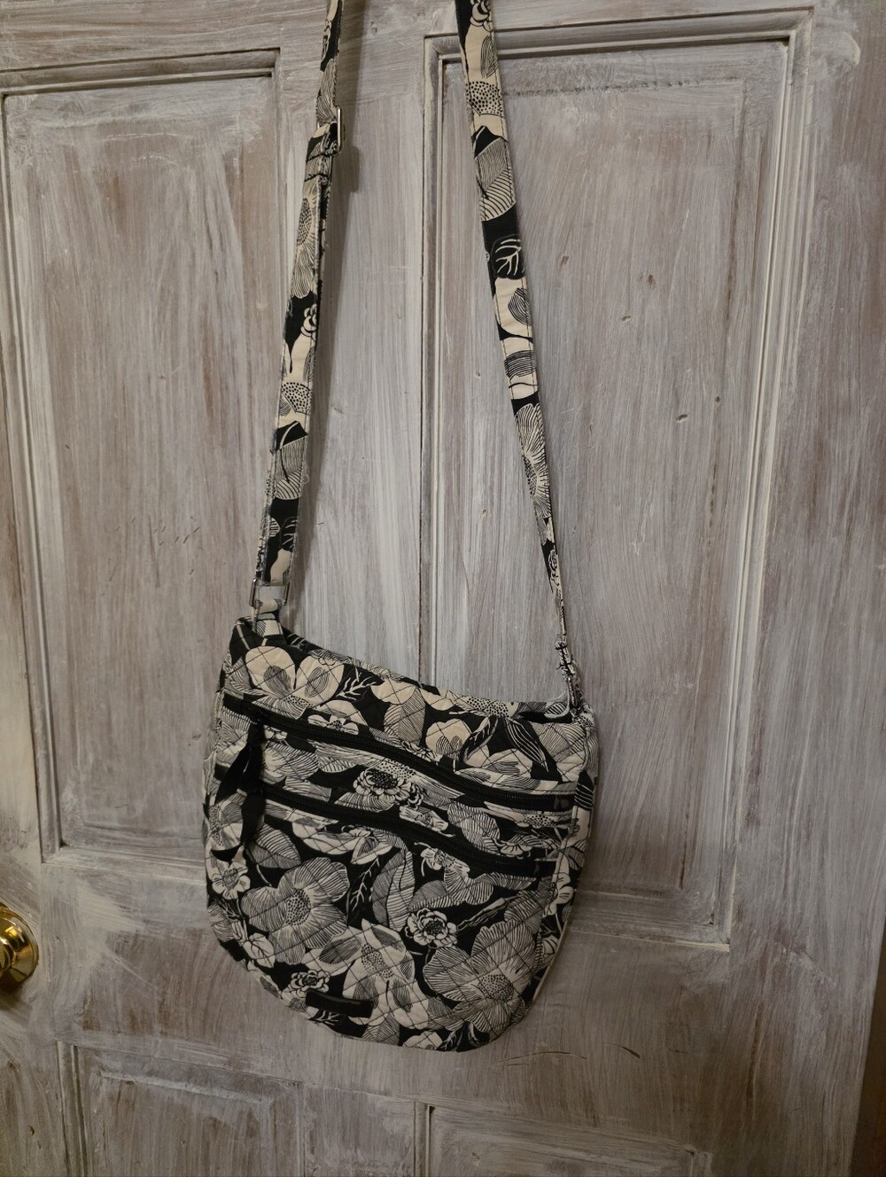 Vera Bradley Quilted Cotton Crossbody Bag in Black and White Floral Print